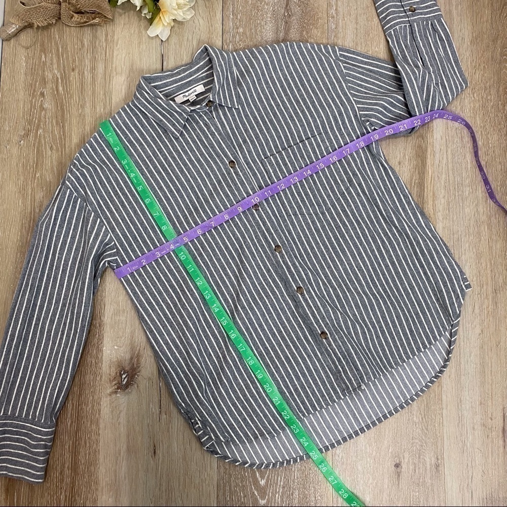 Madewell Westward Gray White Stripe Flannel Long Sleeve Button Front Shirt - Picture 9 of 12